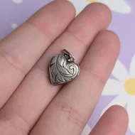 Vintage Sterling Silver Love Heart Photo Locket Leaf 925 Pendant - Image 3