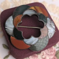 Antique Scottish Agate Rose Silver Brooch Scalloped Bloodstone Pendant - Image 2