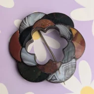 Antique Scottish Agate Rose Silver Brooch Scalloped Bloodstone Pendant - Image 12