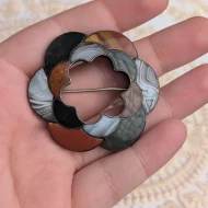 Antique Scottish Agate Rose Silver Brooch Scalloped Bloodstone Pendant - Image 3