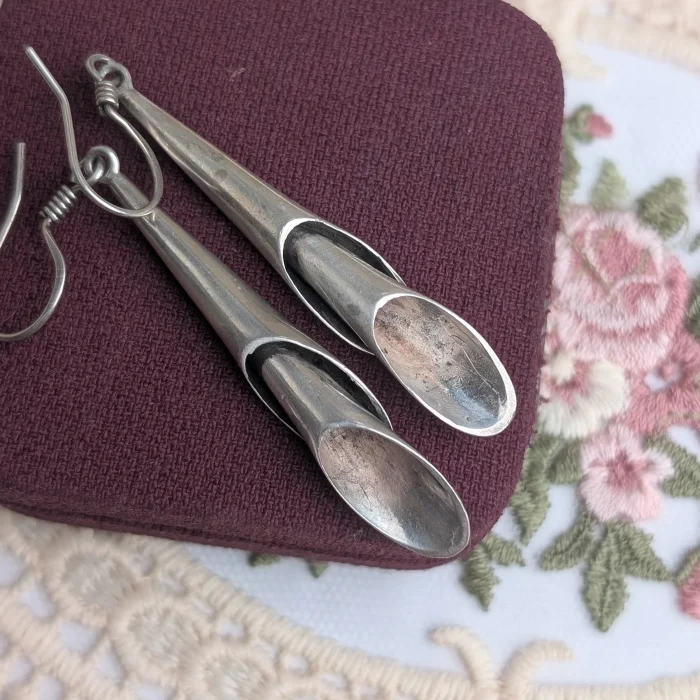 Vintage Sterling Silver Spiral Lily Drop Earrings