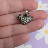 Antique Sterling Silver Puffy Heart Pendant with Paste Stones - Image 3