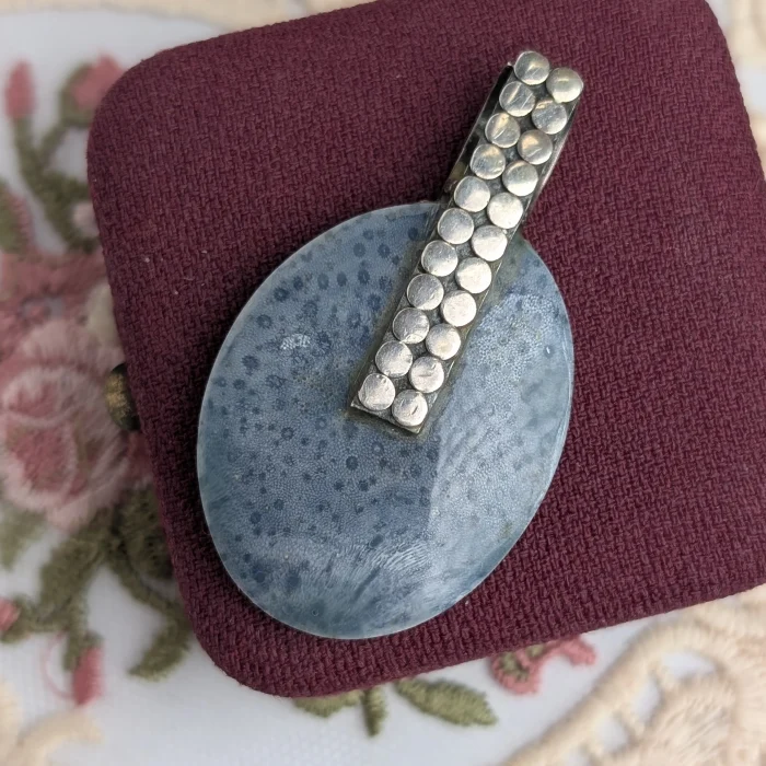 Sterling Silver Fossilised Coral Blue Pendant 925