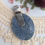 Sterling Silver Fossilised Coral Blue Pendant 925 - Image 4