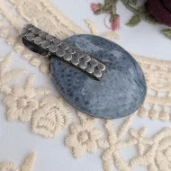 Sterling Silver Fossilised Coral Blue Pendant 925 - Image 2