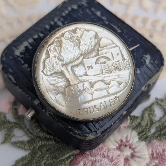 Vintage Sterling Silver Jerusalem Mother of Pearl Cameo Brooch