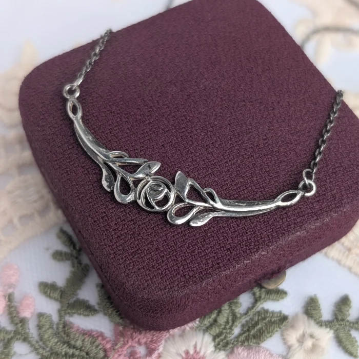 Vintage Sterling Silver Kit Heath Rose Necklace