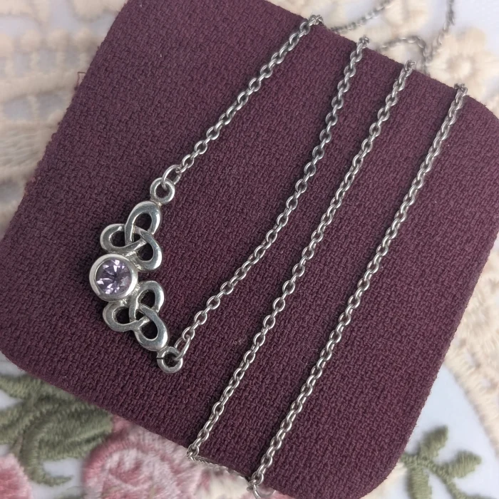 Vintage Sterling Silver Kit Heath Purple Celtic Knot Necklace