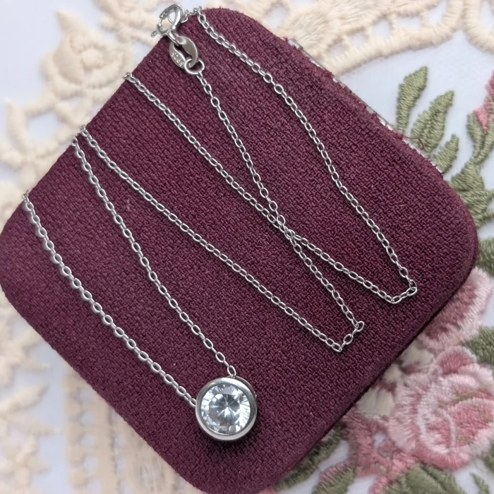 Sterling Silver Round CZ Minimalist Pendant Necklace 925