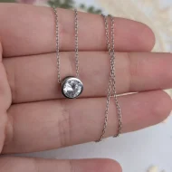 Sterling Silver Round CZ Minimalist Pendant Necklace 925 - Image 10