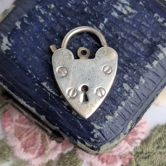 Vintage Sterling Silver Love Heart Padlock Charm Pendant 1976