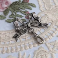 Antique Sterling Silver Bow Dog Clip Albert Chain Brooch Pin Chester Hallmark - Image 4