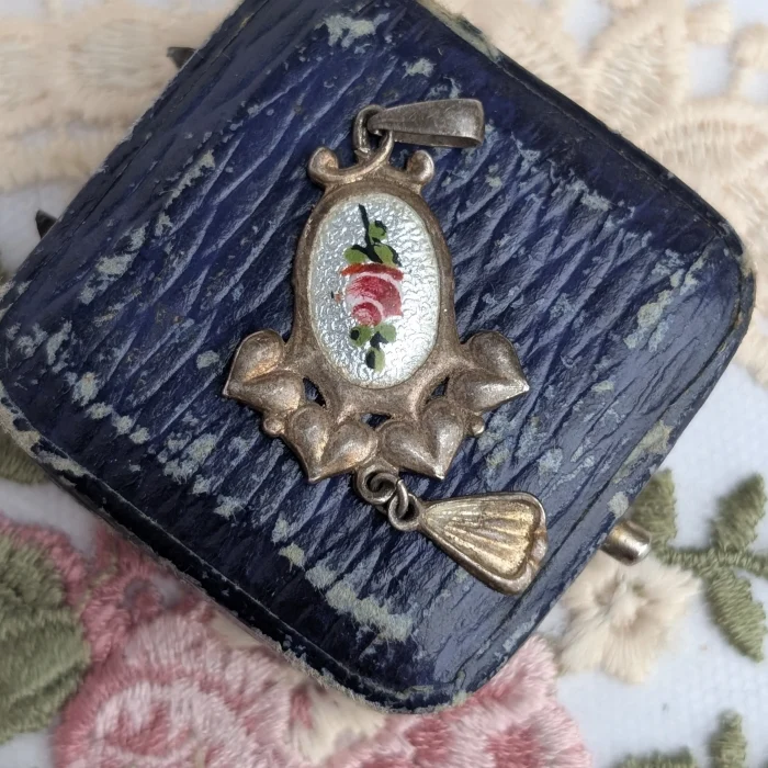 Antique Charles Horner Enamel Pendant Rose Flower