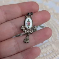 Antique Charles Horner Enamel Pendant Rose Flower - Image 2