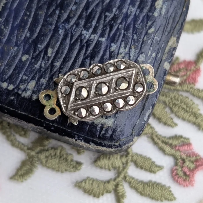 Vintage Silver Marcasite Safety Art Deco Clasp