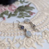Vintage Silver Moonstone Dangle Drop Earrings - Image 6