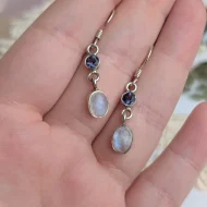 Vintage Silver Moonstone Dangle Drop Earrings - Image 4