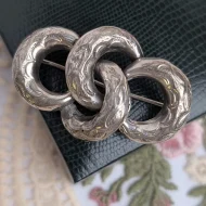 Antique Silver Lovers Knot Brooch Victorian Etched Pin