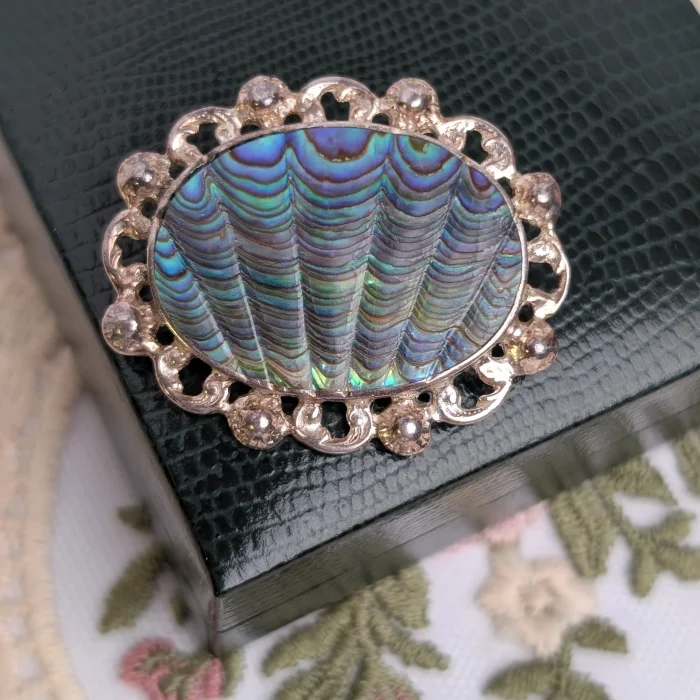 Vintage Sterling Silver Abalone Paua Shell Brooch
