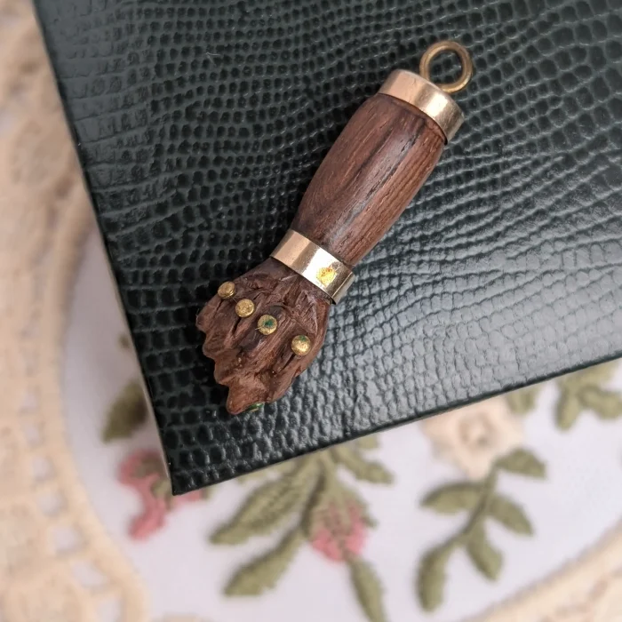 Vintage Wooden Mano Figa Hand Pendant Fist Charm