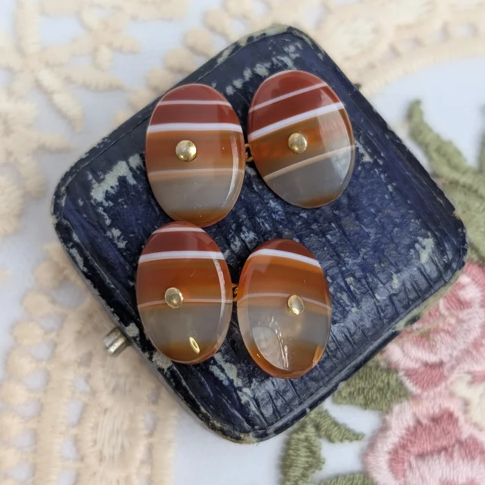 Vintage Banded Agate Chain Cufflinks