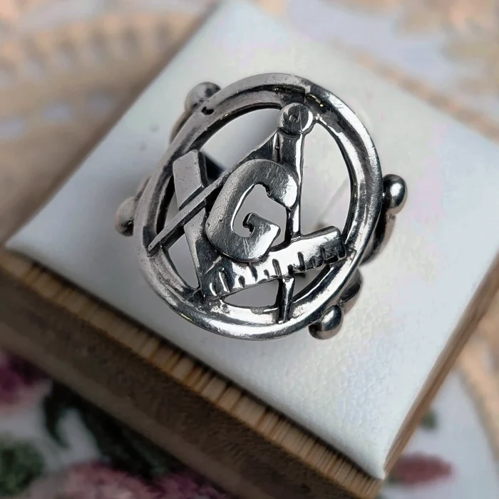 Vintage Masonic Letter G Sterling Silver Ring