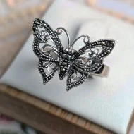 Sterling Silver Butterfly Filigree Marcasite Ring Statement