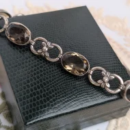 Antique Scottish Smokey Quartz Silver Victorian Fancy Link Bracelet