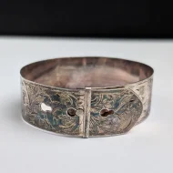 Vintage Sterling Silver Buckle Bangle Charles Horner Wide Ornate Floral Etched - Image 2