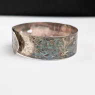 Vintage Sterling Silver Buckle Bangle Charles Horner Wide Ornate Floral Etched - Image 3