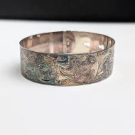 Vintage Sterling Silver Buckle Bangle Charles Horner Wide Ornate Floral Etched - Image 4