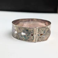 Vintage Sterling Silver Buckle Bangle Charles Horner Wide Ornate Floral Etched - Image 6
