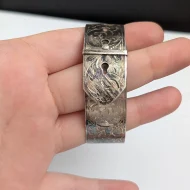 Vintage Sterling Silver Buckle Bangle Charles Horner Wide Ornate Floral Etched - Image 9