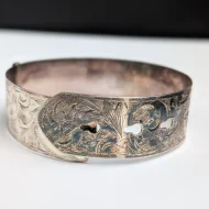 Vintage Sterling Silver Buckle Bangle Charles Horner Wide Ornate Floral Etched - Image 10