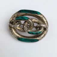 Antique Silver Scottish Malachite Large Knot Brooch Victorian Ornate Etched Pin - Image 2