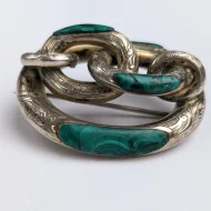 Antique Silver Scottish Malachite Large Knot Brooch Victorian Ornate Etched Pin - Image 3