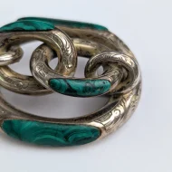 Antique Silver Scottish Malachite Large Knot Brooch Victorian Ornate Etched Pin - Image 4