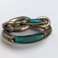 Antique Silver Scottish Malachite Large Knot Brooch Victorian Ornate Etched Pin - Image 5