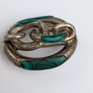Antique Silver Scottish Malachite Large Knot Brooch Victorian Ornate Etched Pin - Image 6