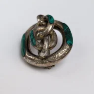 Antique Silver Scottish Malachite Large Knot Brooch Victorian Ornate Etched Pin - Image 7