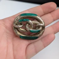 Antique Silver Scottish Malachite Large Knot Brooch Victorian Ornate Etched Pin - Image 11