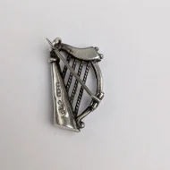 Vintage Sterling Silver Harp Brooch Inlaid Shamrock Pin - Image 3
