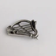 Vintage Sterling Silver Harp Brooch Inlaid Shamrock Pin - Image 8
