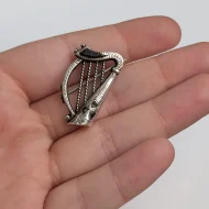 Vintage Sterling Silver Harp Brooch Inlaid Shamrock Pin - Image 11