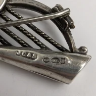 Vintage Sterling Silver Harp Brooch Inlaid Shamrock Pin - Image 12