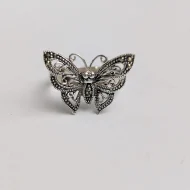 Sterling Silver Butterfly Filigree Marcasite Ring Statement - Image 2