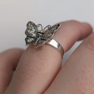 Sterling Silver Butterfly Filigree Marcasite Ring Statement - Image 7