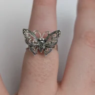 Sterling Silver Butterfly Filigree Marcasite Ring Statement - Image 8