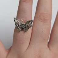 Sterling Silver Butterfly Filigree Marcasite Ring Statement - Image 9
