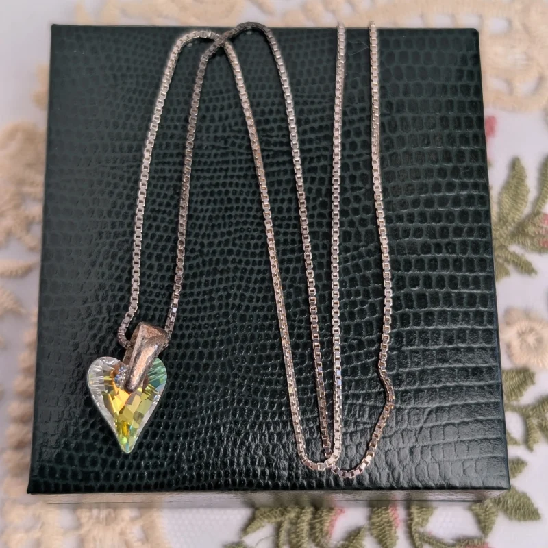 Sterling Silver Crystal Love Heart Necklace AB Box Chain